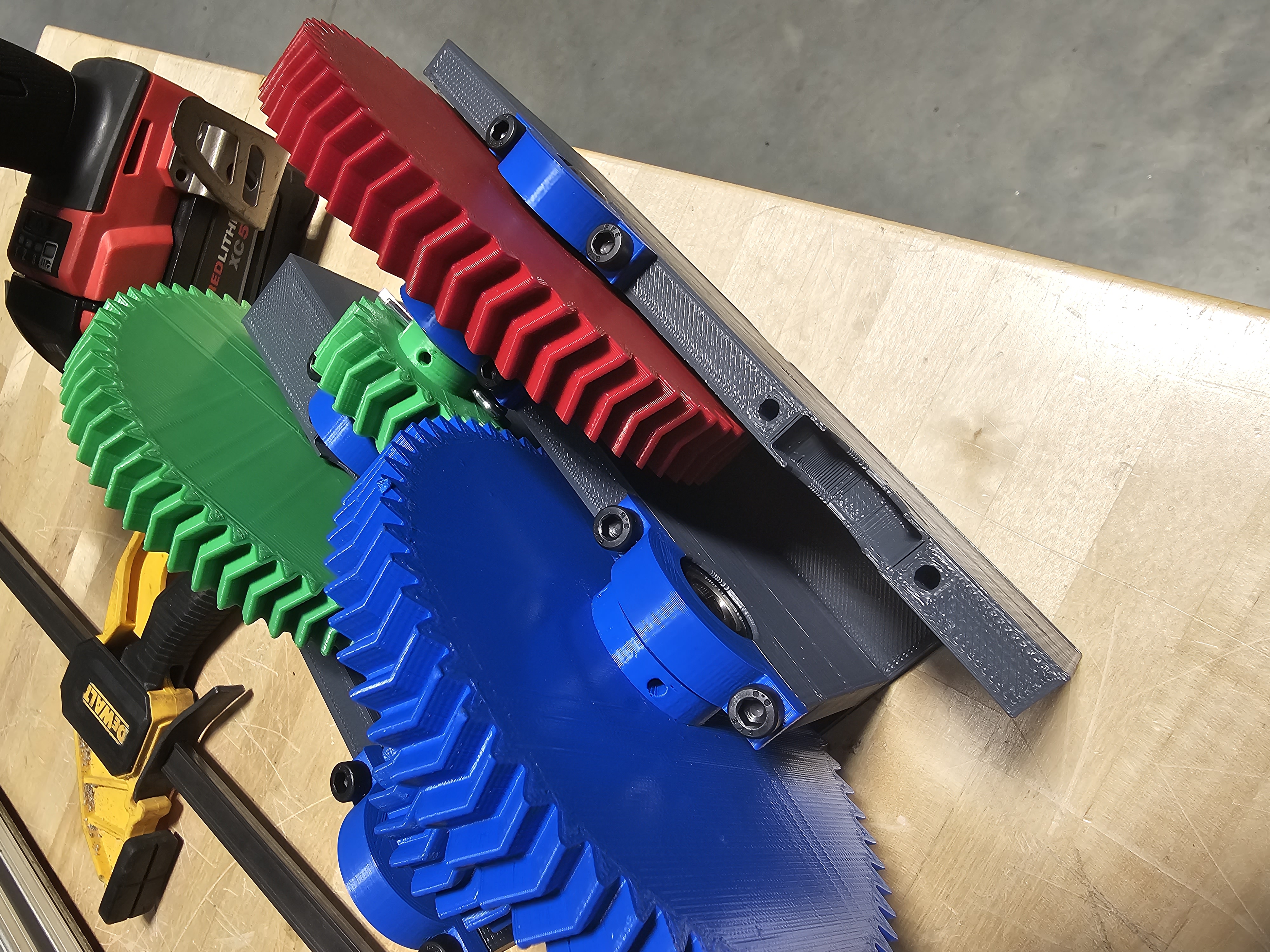 Closeup of the initially completed gearbox.
