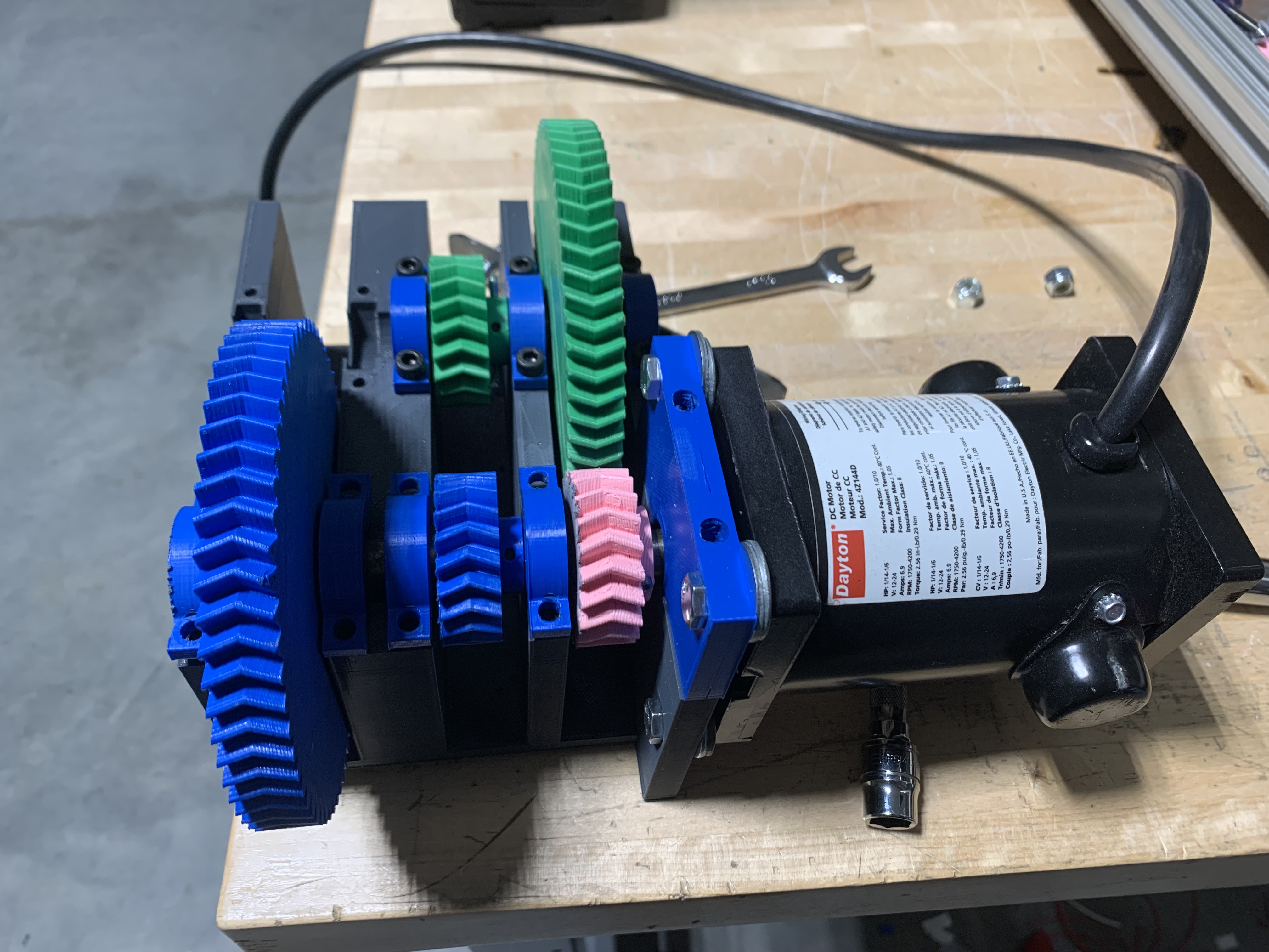 Testing the gearbox before it was mounted.